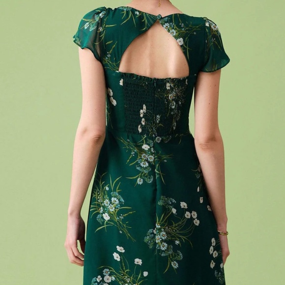 Rihoas Green Floral Dress Women's Medium Open Back Square Neck - Picture 2 of 11